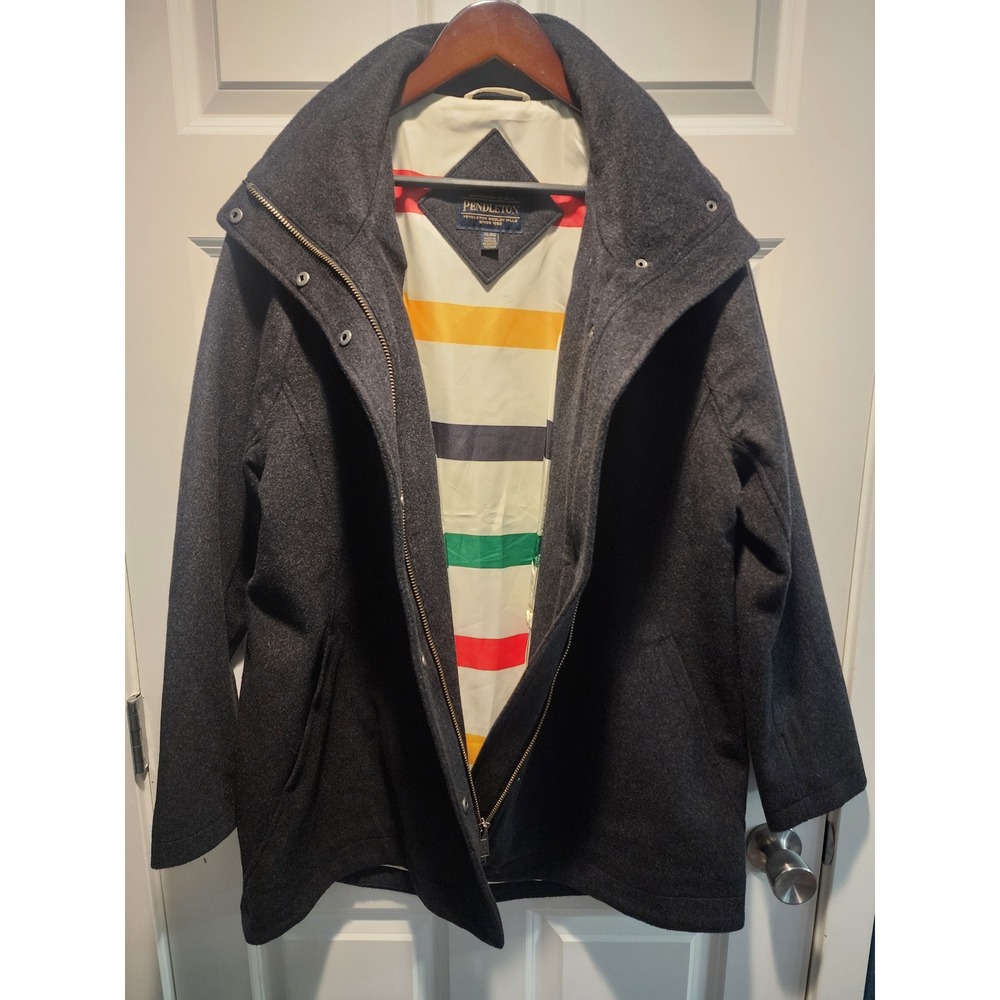 Pendleton Glacier Park Stripe Lined Wool Blend Coat Gray XL Women's